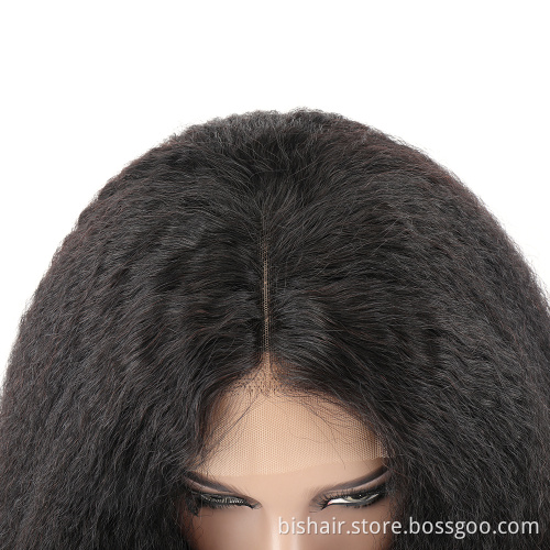 BIS 100% Brazilian 4x4 Remy Yaki Straight Natural 150 Density Human Hair Wig With Transparent Front Lace For Black Female Hair